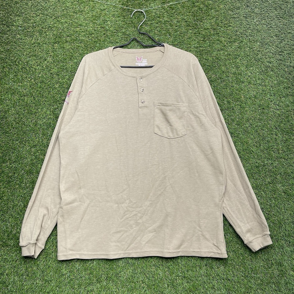 Drifire Heavyweight Long Sleeve Shirt Mens Large Henley Flame Resistant FR Sand